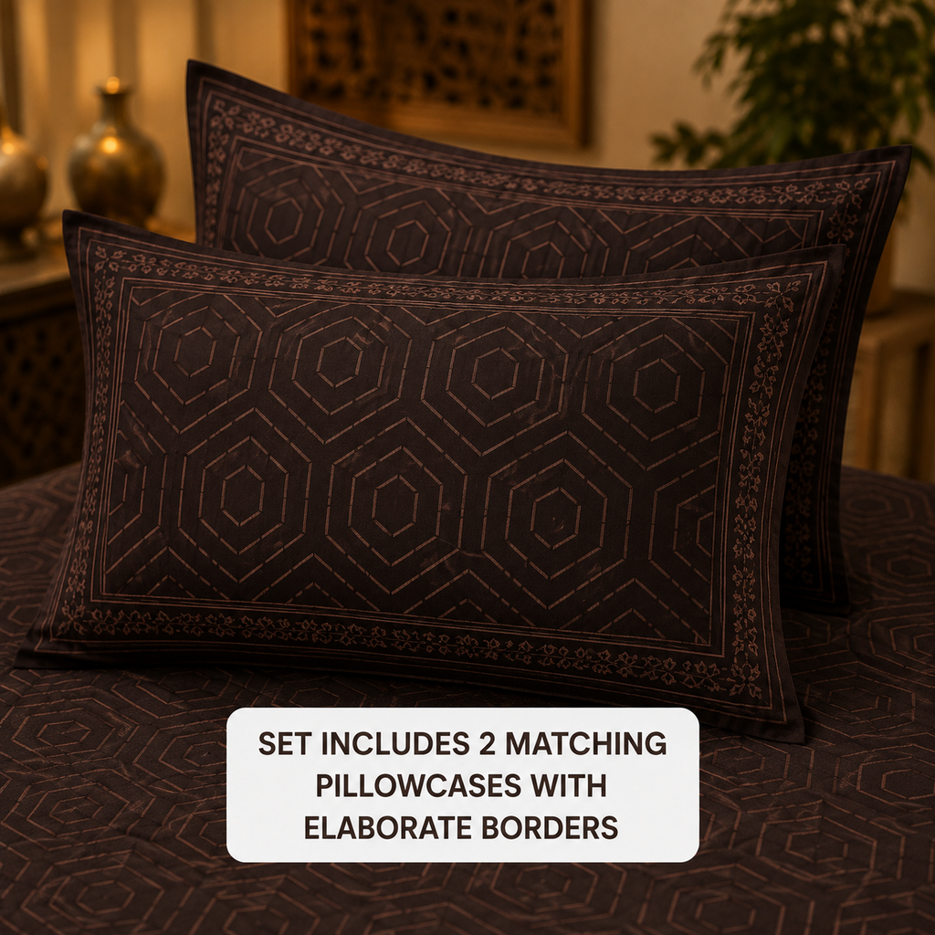 Madhavam Handlooms Brown Geometric Premium King Size Bedsheet Set