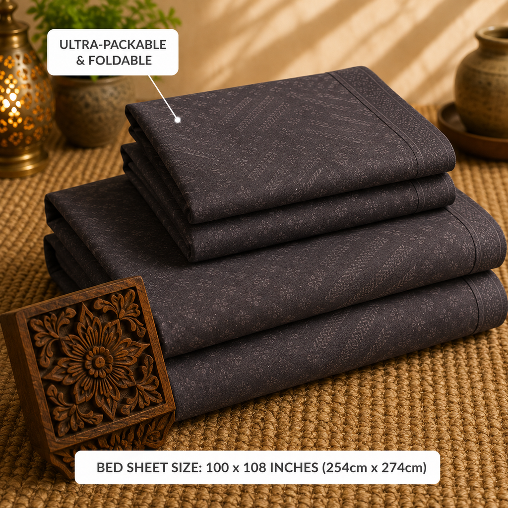 Madhavam Handlooms Charcoal Grey Textured Bedsheet | Premium Handwoven Cotton with Geometric Pattern