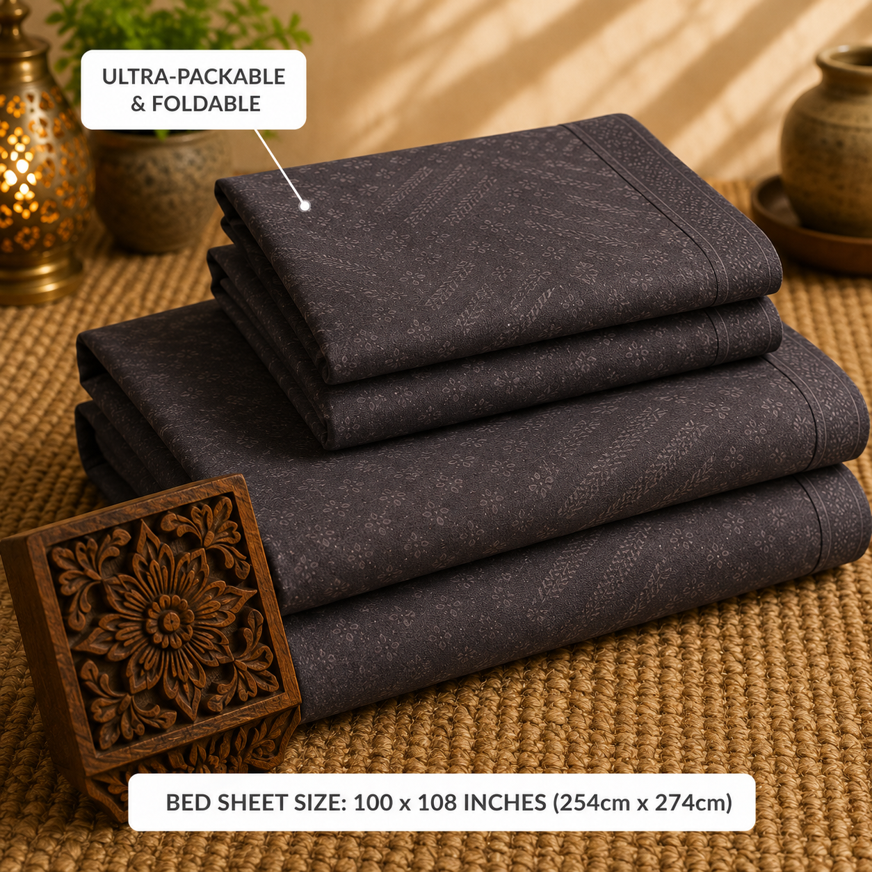 Madhavam Handlooms Charcoal Grey Textured Bedsheet | Premium Handwoven Cotton with Geometric Pattern