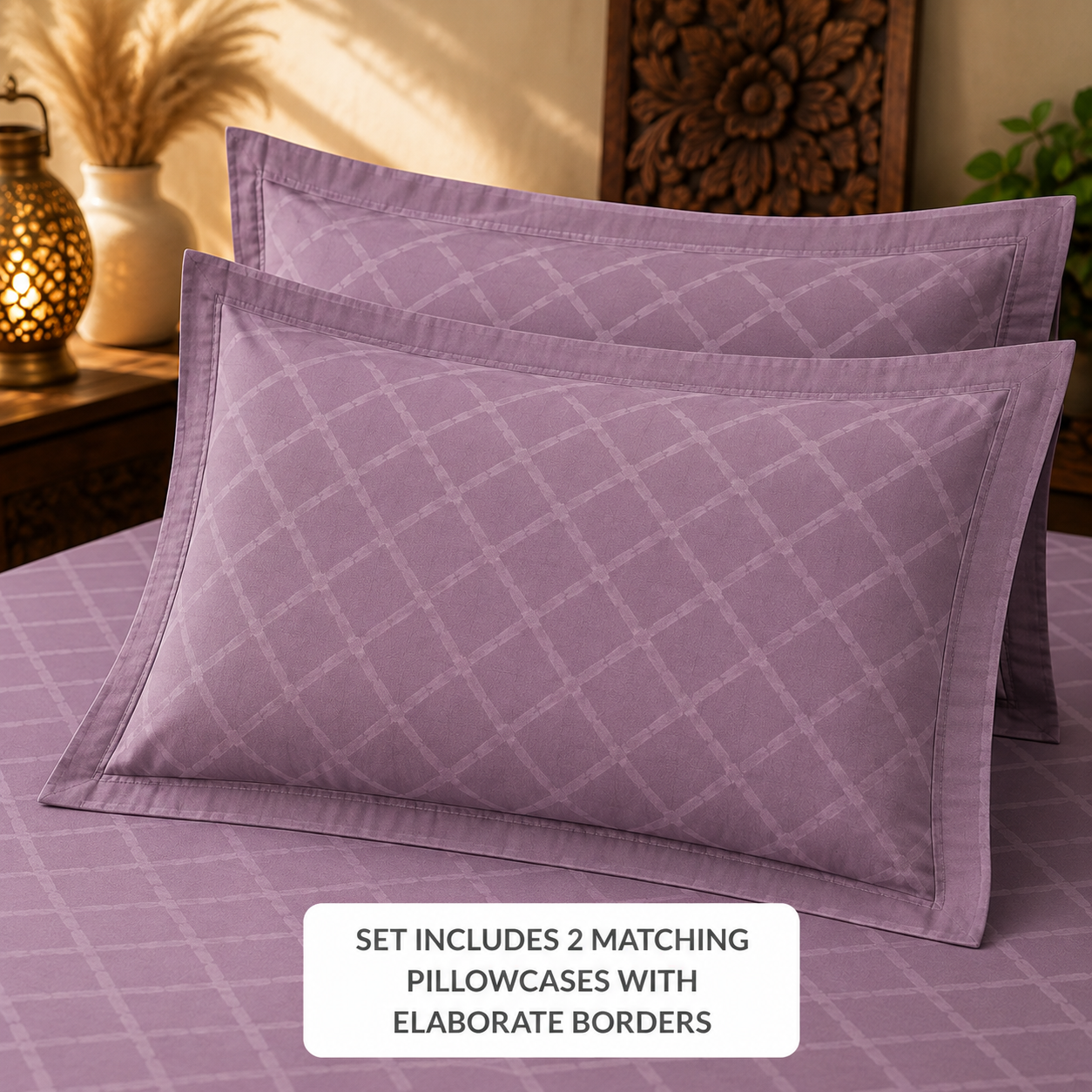 Mauve Quilted Handloom King Bedsheet Set | Premium Sanganeri Comfort Collection