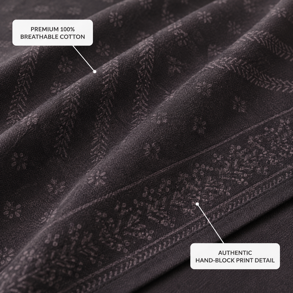 Madhavam Handlooms Charcoal Grey Textured Bedsheet | Premium Handwoven Cotton with Geometric Pattern