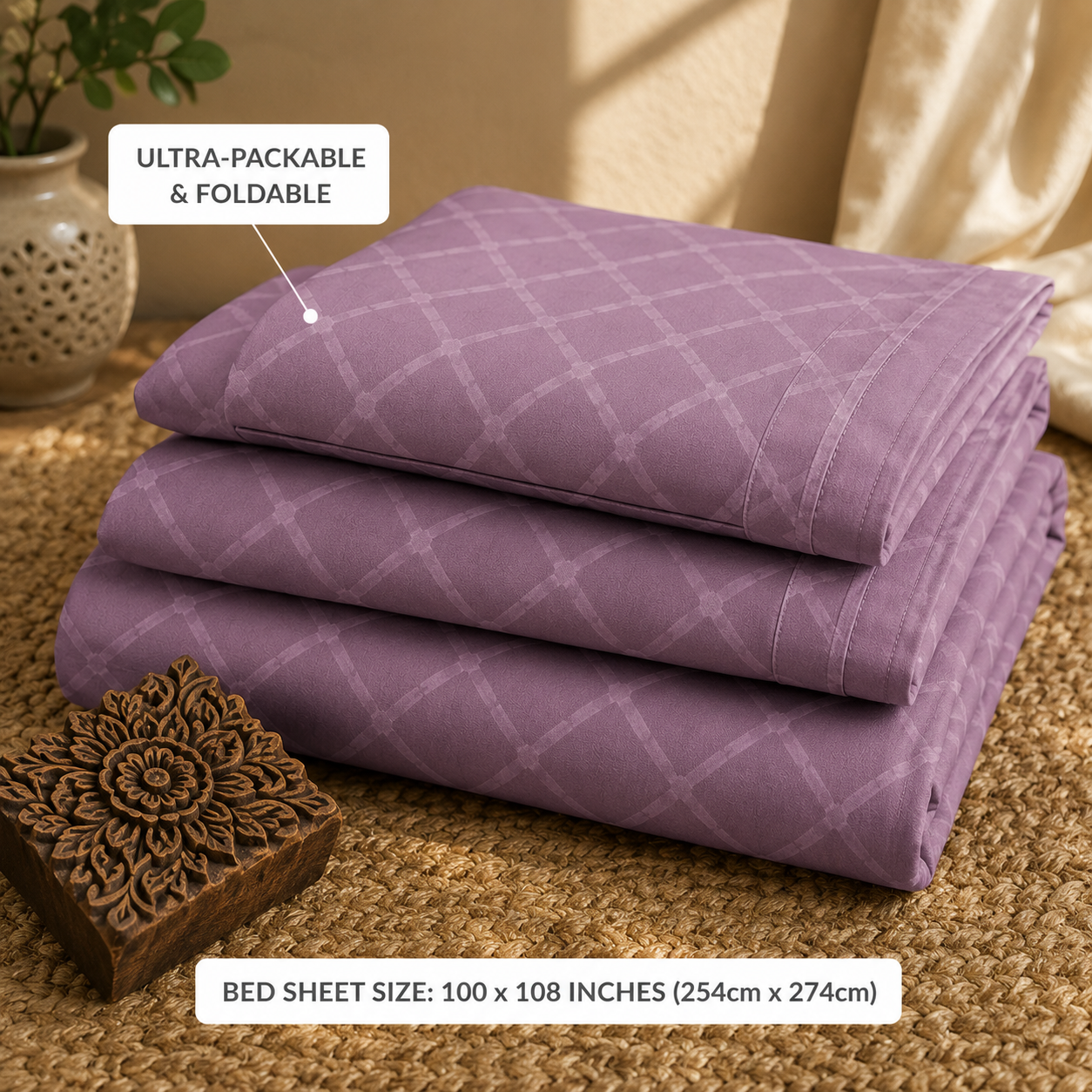 Mauve Quilted Handloom King Bedsheet Set | Premium Sanganeri Comfort Collection
