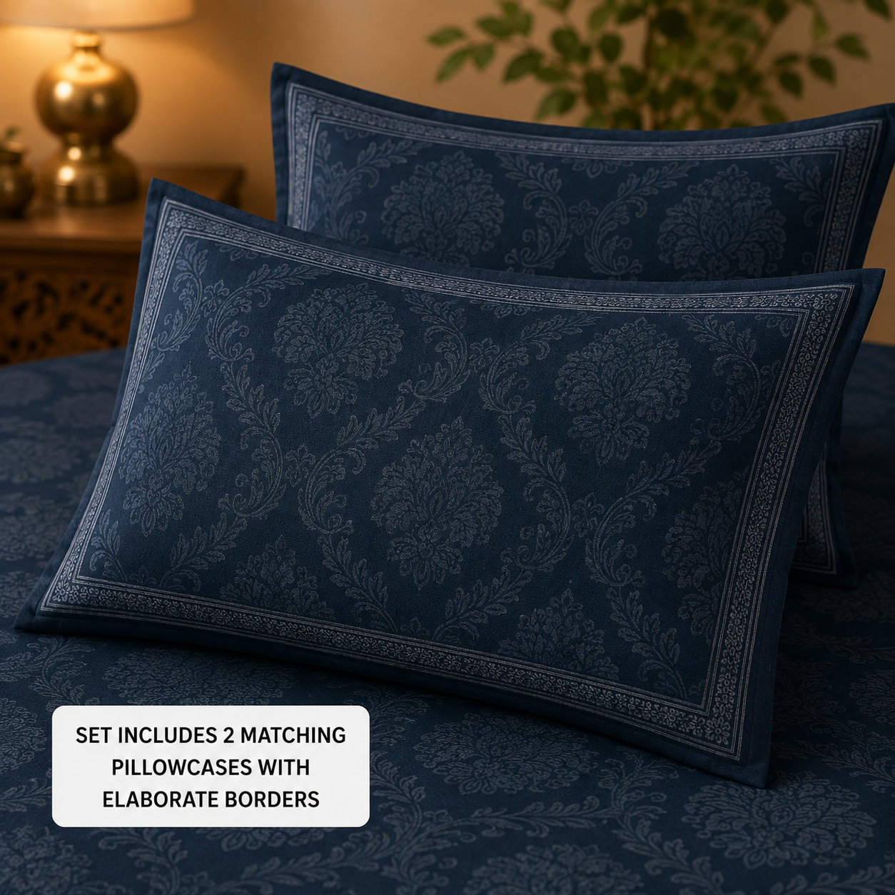 Madhavam Handlooms Royal Navy Floral Jaipuri Pattern King Size Bedsheet