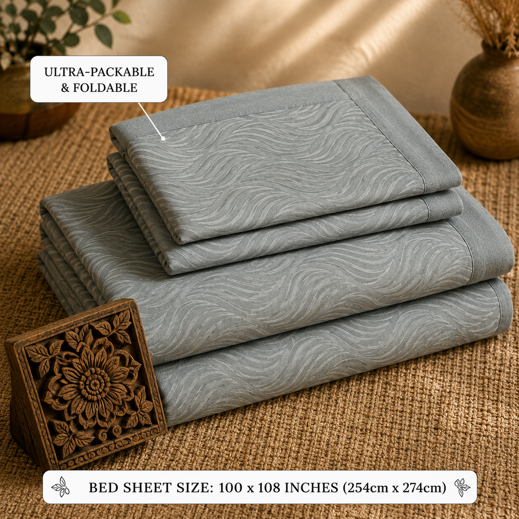 Sage Green Textured Handwoven Bedsheet - Premium Cotton with Wave Pattern