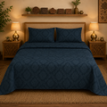 Madhavam Handlooms Royal Navy Floral Jaipuri Pattern King Size Bedsheet