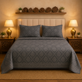 Madhavam Handlooms Grey Floral Damask Printed Cotton Bedsheet with 2 Pillow Covers