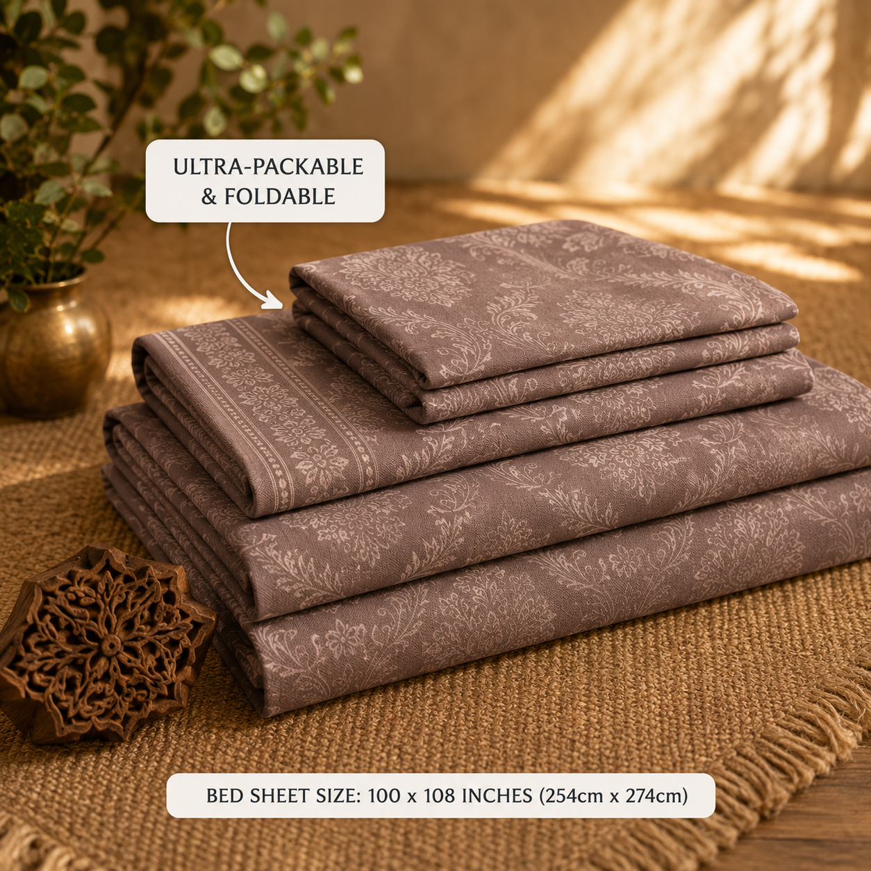 Taupe Damask Handloom King Bedsheet Set | Classic Sanganeri Collection
