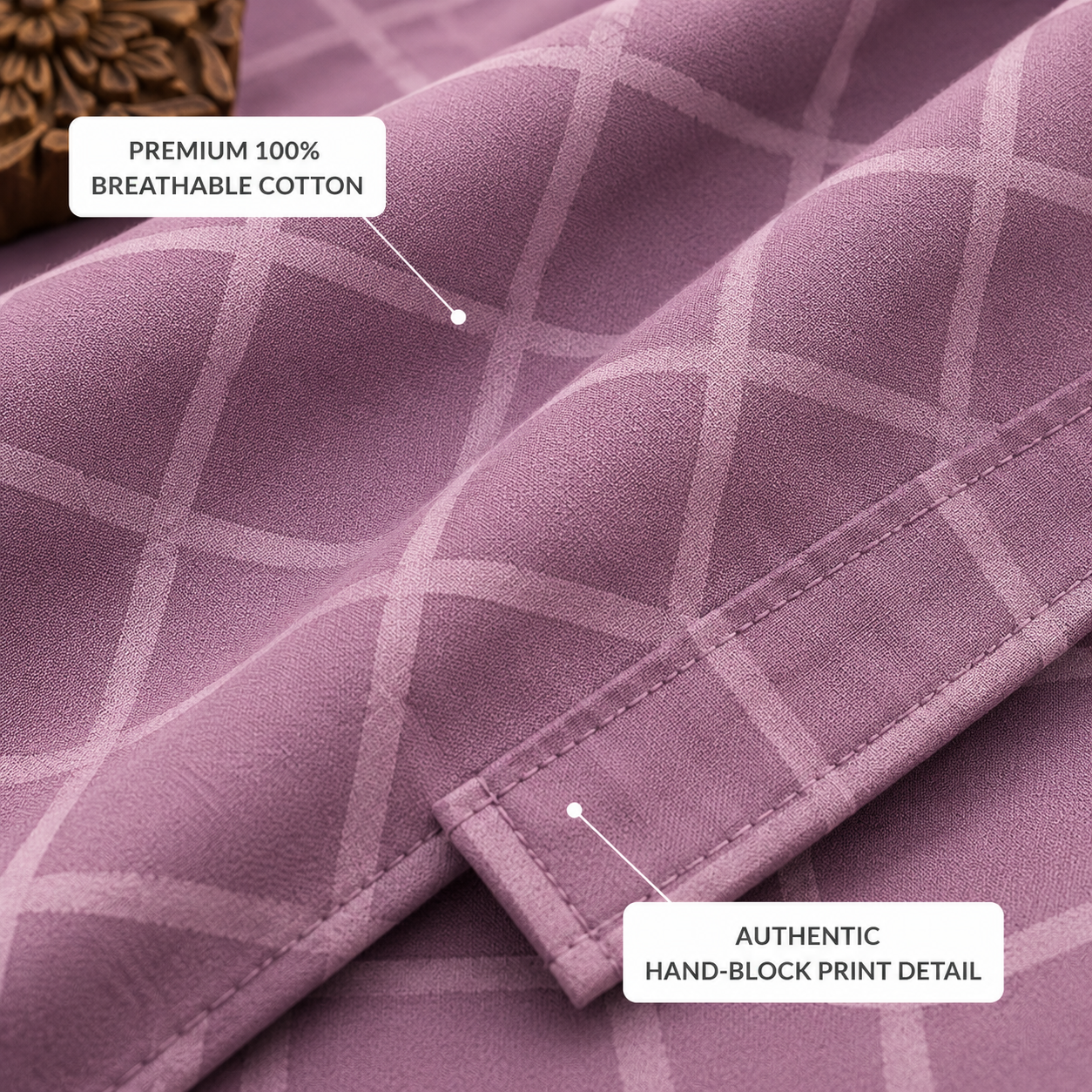 Mauve Quilted Handloom King Bedsheet Set | Premium Sanganeri Comfort Collection