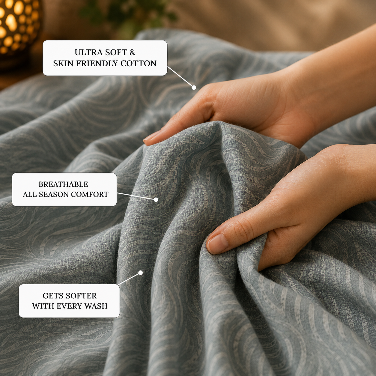 Sage Green Textured Handwoven Bedsheet - Premium Cotton with Wave Pattern
