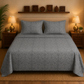 Charcoal Grey Damask Handloom King Bedsheet Set | Luxury Sanganeri Collection