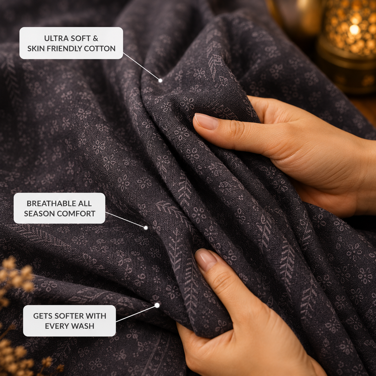 Madhavam Handlooms Charcoal Grey Textured Bedsheet | Premium Handwoven Cotton with Geometric Pattern