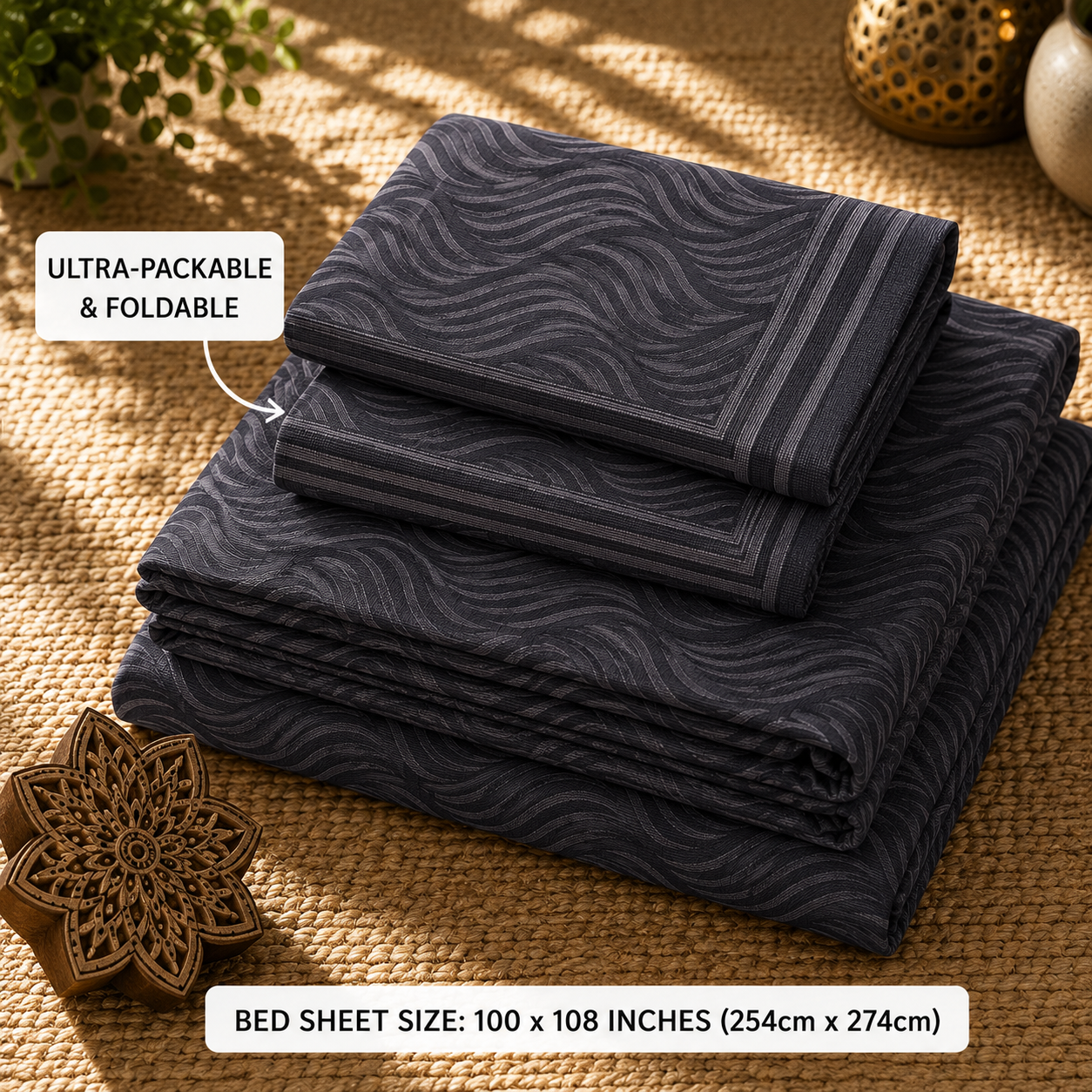 Madhavam Handlooms Charcoal Wave Pattern Premium Cotton King Size Bedsheet