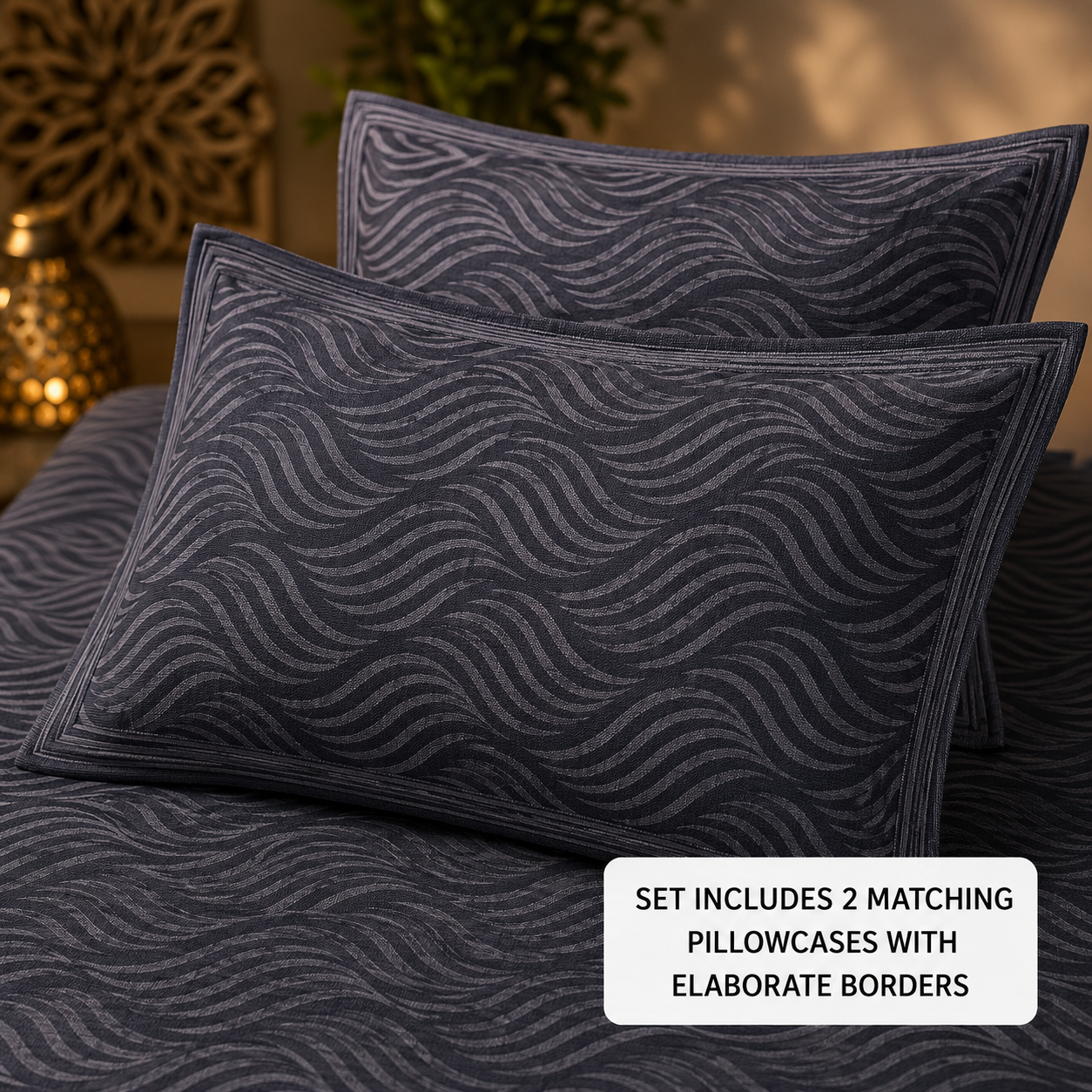Madhavam Handlooms Charcoal Wave Pattern Premium Cotton King Size Bedsheet