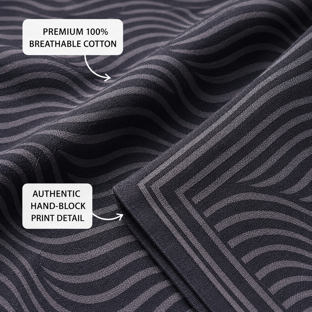 Madhavam Handlooms Charcoal Wave Pattern Premium Cotton King Size Bedsheet