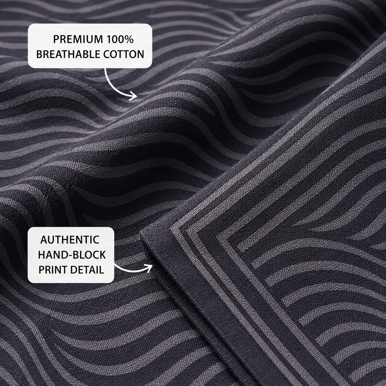 Madhavam Handlooms Charcoal Wave Pattern Premium Cotton King Size Bedsheet