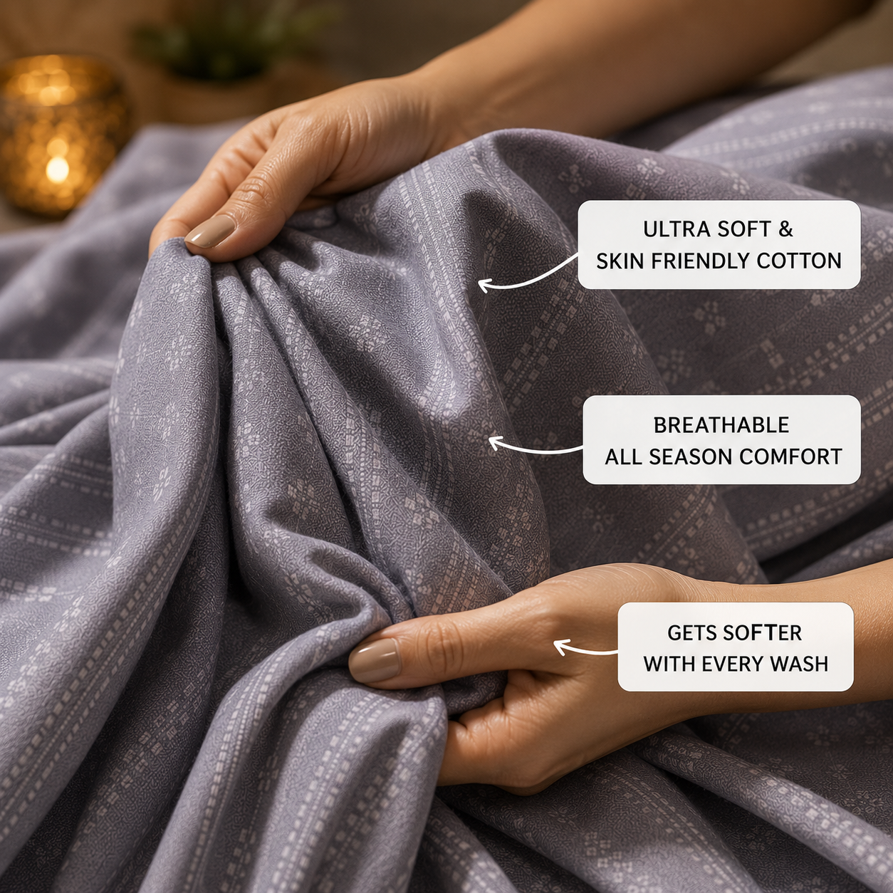 Madhavam Handlooms Elegant Grey Geometric Printed King Size Bedsheet Set