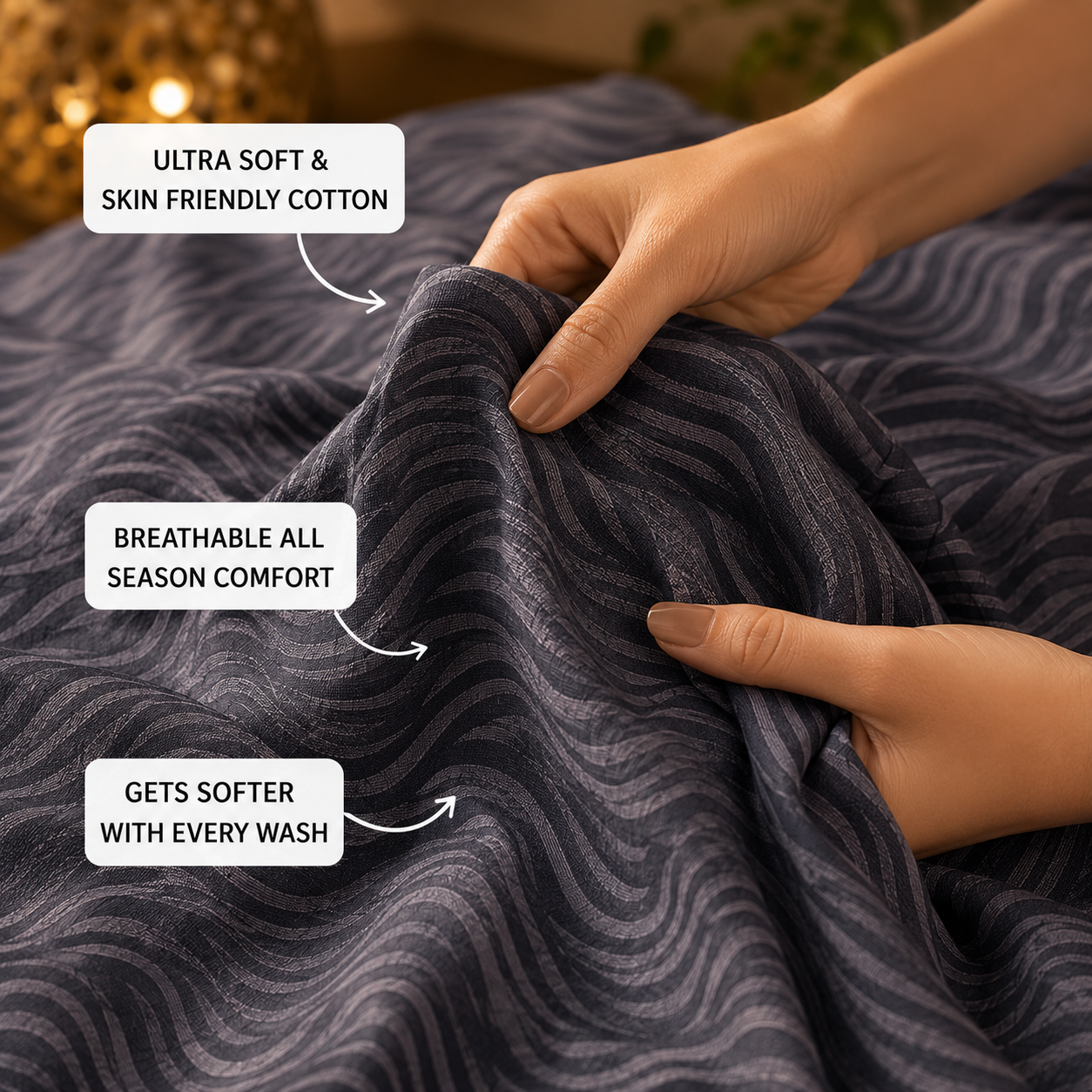 Madhavam Handlooms Charcoal Wave Pattern Premium Cotton King Size Bedsheet
