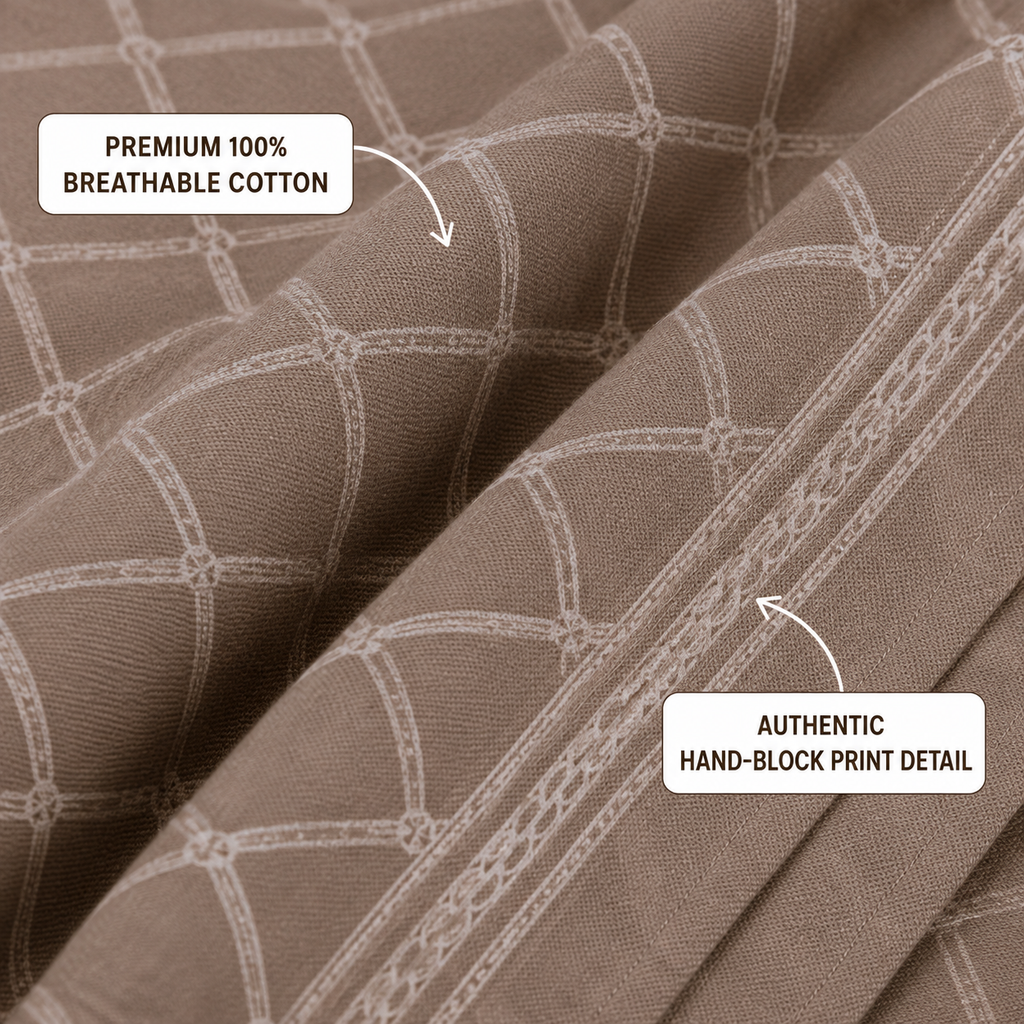 Madhavam Handlooms Taupe Diamond Lattice King Size Bedsheet Set