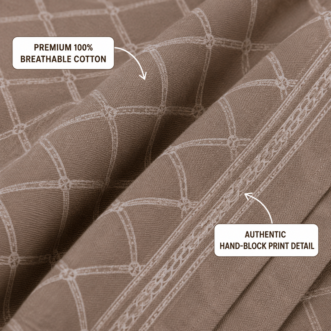 Madhavam Handlooms Taupe Diamond Lattice King Size Bedsheet Set