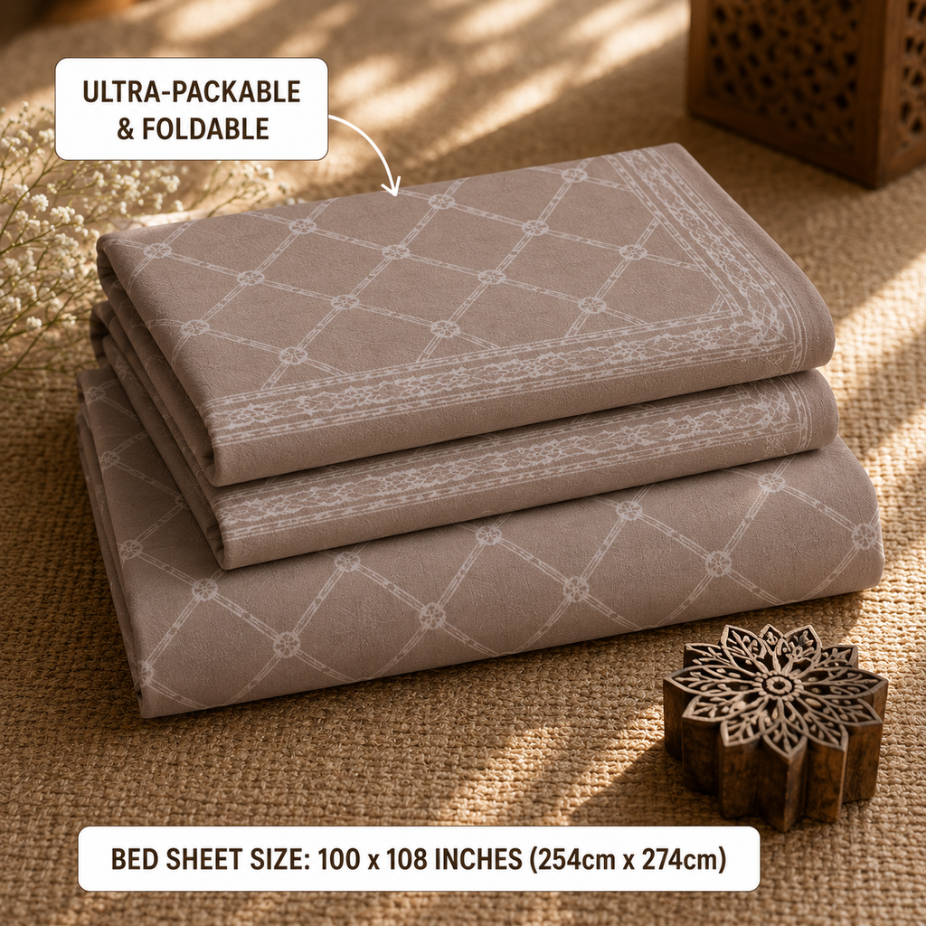 Madhavam Handlooms Taupe Diamond Lattice King Size Bedsheet Set
