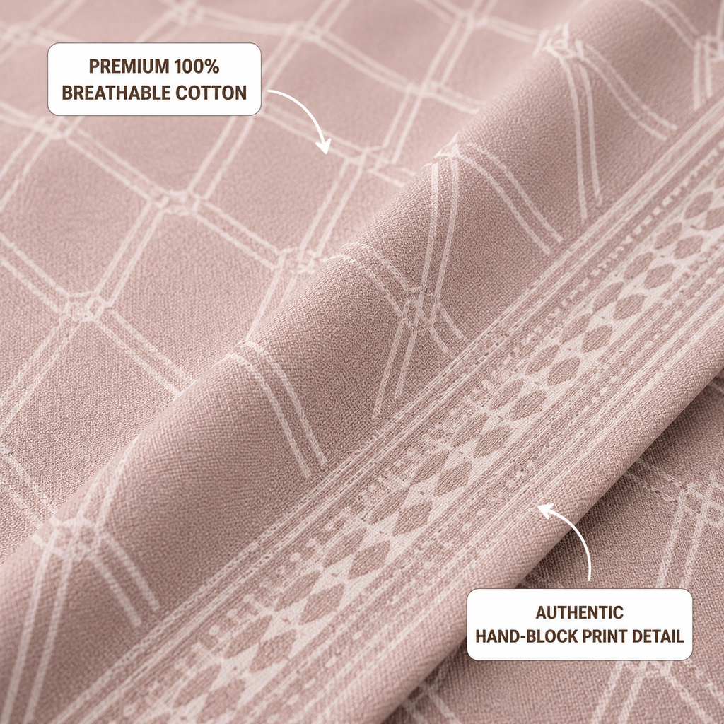 Madhavam Handlooms Blush Pink Geometric Lattice King Size Bedsheet Set